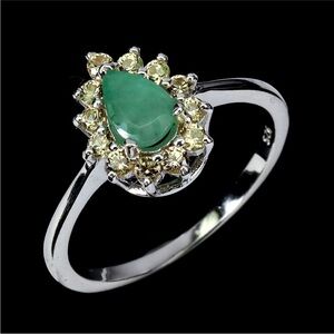 Elegant Natural Emerald & Sapphire Gemstone Ring in 925 Sterling Silver Sz 9